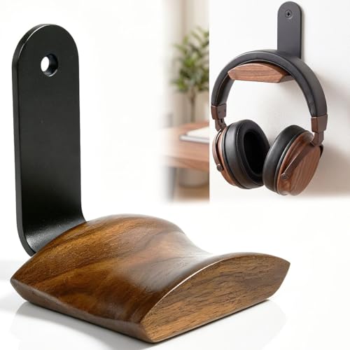 Kopfhörer Ständer Headset Halterung mit 6cm Breiter Kopfstütze Nussholz Aluminium Kopfhörerhalter Holz Headsethalter Stabil Headphone Stand für Over Ear & Gaming für Schreibtisch Vitrine Bild 1