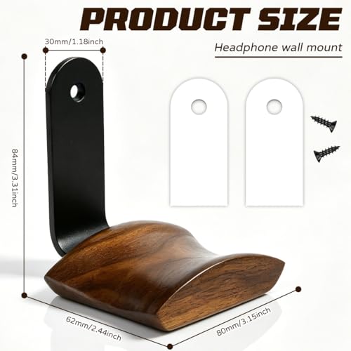 Kopfhörer Ständer Headset Halterung mit 6cm Breiter Kopfstütze Nussholz Aluminium Kopfhörerhalter Holz Headsethalter Stabil Headphone Stand für Over Ear & Gaming für Schreibtisch Vitrine Bild 2