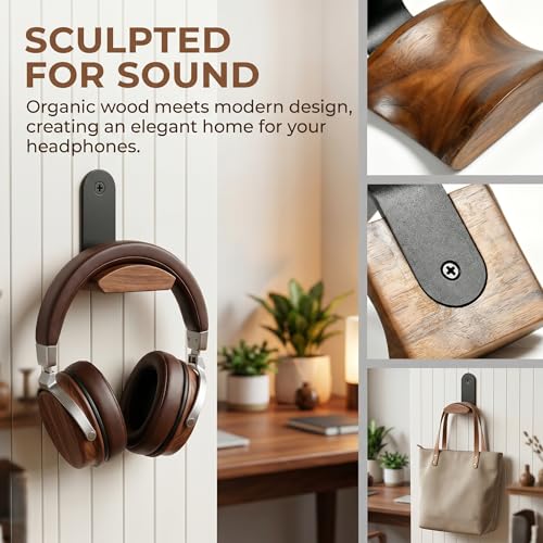 Kopfhörer Ständer Headset Halterung mit 6cm Breiter Kopfstütze Nussholz Aluminium Kopfhörerhalter Holz Headsethalter Stabil Headphone Stand für Over Ear & Gaming für Schreibtisch Vitrine Bild 6