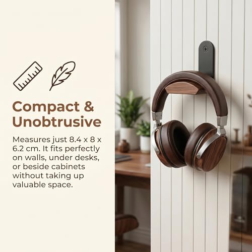Kopfhörer Ständer Headset Halterung mit 6cm Breiter Kopfstütze Nussholz Aluminium Kopfhörerhalter Holz Headsethalter Stabil Headphone Stand für Over Ear & Gaming für Schreibtisch Vitrine Bild 7