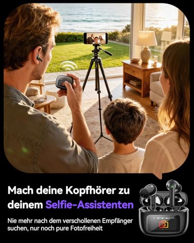 Kopfhörer Kabellos Bluetooth 5.4, In Ear Kopfhörer Bluetooth mit Touchscreen & 5 EQ Modi, Bluetooth Kopfhörer ANC/ENC Noise Cancelling, 8H Spielzeit, IPX7 Wasserdicht Sport & Gaming Kopfhörer-Schwarz Bild 6