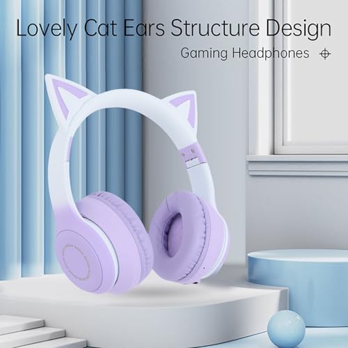 Bluetooth 5.3-Gaming-Headset, Kabellose Kopfhörer, LED-Lichteffekt-Headset mit 7 Farben, 4 Modi, 40-mm-Lautsprecher und Abnehmbarem Mikrofon, Ideal für Teenager, Erwachsene und PC (Purple) Bild 4