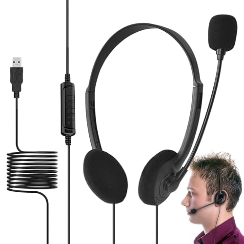 Générique Kabelgebundene Kopfhörer – 40 mm Treiber 1,8 m Kabel | USB Kopfhörer mit Mikrofon verstellbar komfortabel rund um die Ohren für Laptop Tablet Anruf Haus Reise Studio Bild 1