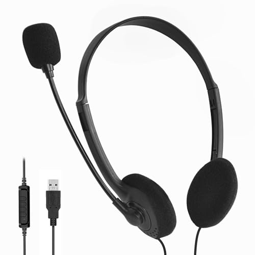 Générique Kabelgebundene Kopfhörer – 40 mm Treiber 1,8 m Kabel | USB Kopfhörer mit Mikrofon verstellbar komfortabel rund um die Ohren für Laptop Tablet Anruf Haus Reise Studio Bild 7