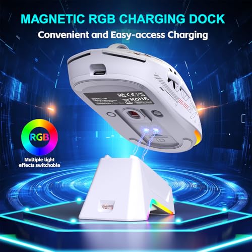 Annadue Kabellose Gaming-Maus, Tripe-Mode 2,4 G/kabelgebunden/Bluetooth-Maus, 12000 DPI, RGB-Hintergrundbeleuchtung, 7 Programmierbare Tasten, Magnetische Ladestation, für PC-Lapt (White) Bild 3