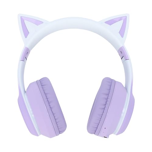 Bewinner Bluetooth 5.3 Kabelloses Gaming-Headset, Niedliches Ohrdesign mit LED-Licht, 3,5-mm-AUX-Kabel, Abnehmbares Mikrofon, Faltbar, Lange Akkulaufzeit, Lila (Purple) Bild 2