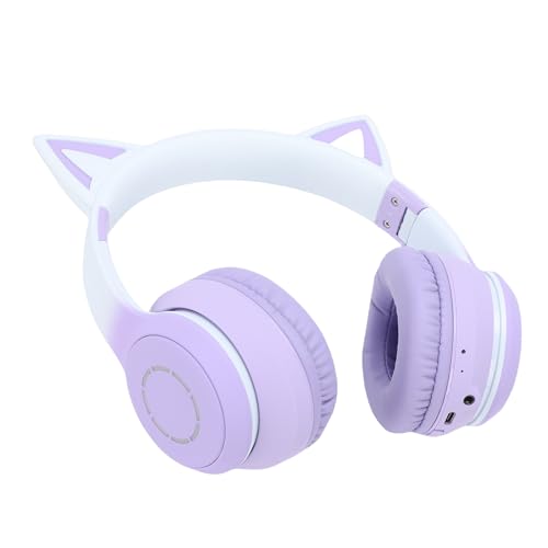 Bewinner Bluetooth 5.3 Kabelloses Gaming-Headset, Niedliches Ohrdesign mit LED-Licht, 3,5-mm-AUX-Kabel, Abnehmbares Mikrofon, Faltbar, Lange Akkulaufzeit, Lila (Purple) Bild 5