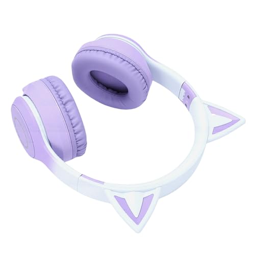 Bewinner Bluetooth 5.3 Kabelloses Gaming-Headset, Niedliches Ohrdesign mit LED-Licht, 3,5-mm-AUX-Kabel, Abnehmbares Mikrofon, Faltbar, Lange Akkulaufzeit, Lila (Purple) Bild 7