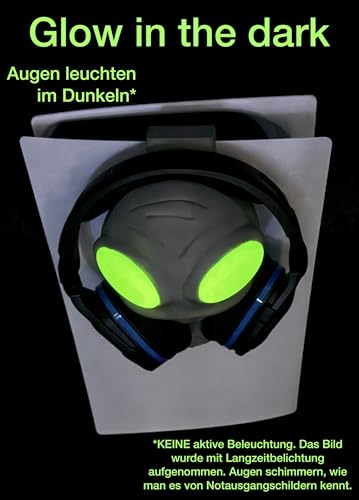 Generisch Alien Gaming Headset Halter für PlayStation 5 - Glow in the Dark Augen - PS5 Kopfhörerhalter zum Einhängen - Gamer Setup Deko - Headphone Stand Konsole Bild 4