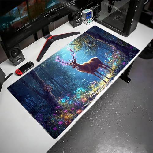 Gaming Mauspad, 100x200cmx3mm GroßEs Mousepad,wasserdichte Gewebe, Rutschfester Gummiunterseite, BüRobedarf, Verbesserte PräZision Und Geschwindigkeit, Fantasy Hirsch JX2B-487 Bild 3