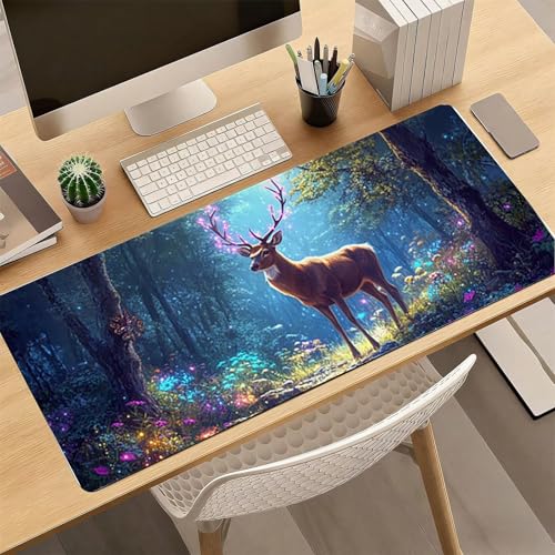 Gaming Mauspad, 100x200cmx3mm GroßEs Mousepad,wasserdichte Gewebe, Rutschfester Gummiunterseite, BüRobedarf, Verbesserte PräZision Und Geschwindigkeit, Fantasy Hirsch JX2B-487 Bild 4
