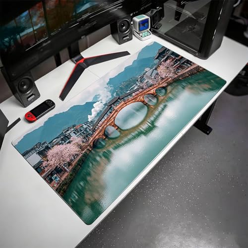 Gaming Mauspad, 100x200cmx3mm GroßEs Mousepad,wasserdichte Gewebe, Rutschfester Gummiunterseite, BüRobedarf, Verbesserte PräZision Und Geschwindigkeit, HolzbrüCke Altstadt JX2B-505 Bild 3