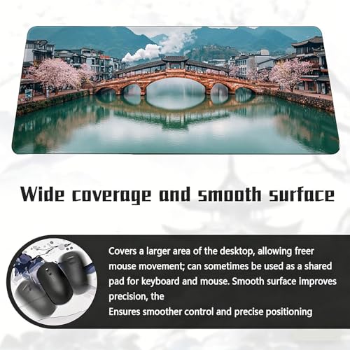 Gaming Mauspad, 100x200cmx3mm GroßEs Mousepad,wasserdichte Gewebe, Rutschfester Gummiunterseite, BüRobedarf, Verbesserte PräZision Und Geschwindigkeit, HolzbrüCke Altstadt JX2B-505 Bild 6