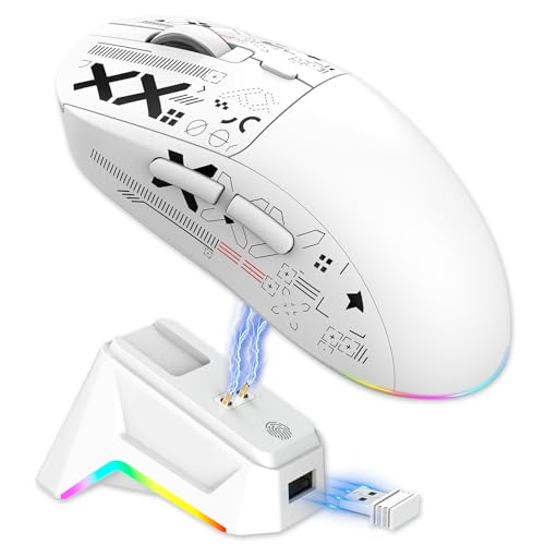 Annadue Gaming-Maus mit RGB-Ladestation, 2,4 GHz, USB-C-Kabel und Bluetooth 5.3 (3 Modi), 7 Programmierbare Tasten, Magnetische Ladestation, Optische Kabellose Gaming-Maus für PC und (White) Bild 1