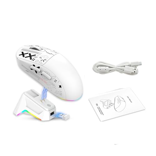 Annadue Gaming-Maus mit RGB-Ladestation, 2,4 GHz, USB-C-Kabel und Bluetooth 5.3 (3 Modi), 7 Programmierbare Tasten, Magnetische Ladestation, Optische Kabellose Gaming-Maus für PC und (White) Bild 6