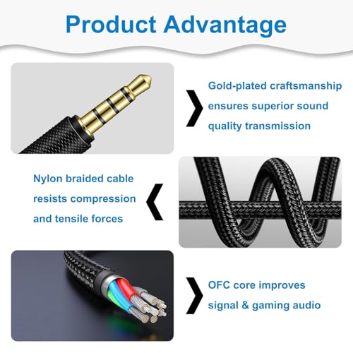 Headset Kabel Ersatz für Logitech G Pro X G433 G233 G Pro, 3,5 mm Kopfhörer Audiokabel Gaming Headset mit Lautstärke Mikrofonsteuerung, 2M Ersatzkabel KlinkenkabelGeflochtenes Kabel für PC PS4 Xbox Bild 2