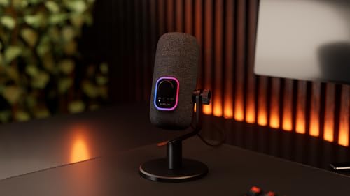 KRUX Empy, USB-Mikrofon, Kondensatormikrofon mit 4 Richtcharakteristiken (Niere, Kugel, Acht, Stereo), 24-Bit/96kHz, RGB-Beleuchtung, Touch-Mute, Gain-Regler, Stoff-Design, Schwarz Bild 3