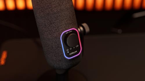 KRUX Empy, USB-Mikrofon, Kondensatormikrofon mit 4 Richtcharakteristiken (Niere, Kugel, Acht, Stereo), 24-Bit/96kHz, RGB-Beleuchtung, Touch-Mute, Gain-Regler, Stoff-Design, Schwarz Bild 4