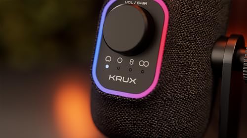 KRUX Empy, USB-Mikrofon, Kondensatormikrofon mit 4 Richtcharakteristiken (Niere, Kugel, Acht, Stereo), 24-Bit/96kHz, RGB-Beleuchtung, Touch-Mute, Gain-Regler, Stoff-Design, Schwarz Bild 5