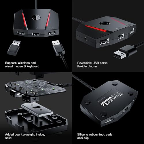 Cosiki Gaming-Maus-Tastatur-Adapter, RGB-Lichtkonverter für X/S-Schalter, Einfache Einrichtung für Präzise Steuerung, für Gamer, ABS-Material, Schwarze Farbe Bild 4