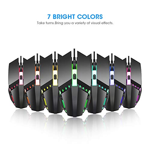 Bewinner Kabelgebundene Gaming-Maus, Ergonomische 4D-optische Maus mit 7-Farben-RGB-Beleuchtung, 4 Tasten und Einstellbarer DPI, 5 Mio. Klicks, Plug & Play für PC, Computer, Laptop Bild 2