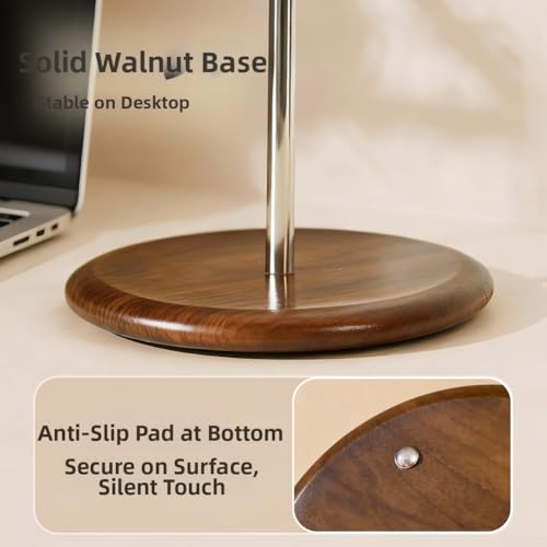Kopfhörerständer aus Walnussholz und Edelstahl, Robuster Desktop Halterung mit Rutschfester Basis, Organizer für Gaming Headsets bis 6 cm Breite, Minimalistisches Design für Büro Bild 7