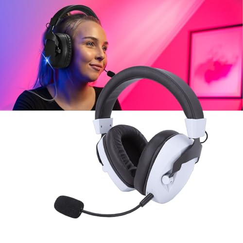Topiky Kabelloses Gaming-Headset, 2,4-GHz-Bluetooth-5.4-Kopfhörer, Geräuschunterdrückendes RGB-Licht, 7.1-Surround-Sound, 50-mm-Treiber, 3,5-mm-Buchse für PC-Laptop (Schwarz-Weiss) Bild 4