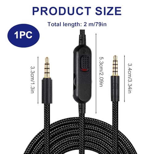 Headset Kabel Ersatz für Logitech G PRO X G233 G433 G PRO Gaming Headset, 3,5 mm Kopfhörer Audiokabel, Inline Stummschaltung, Lautstärkeregler mit Mikrofon, with Built In Volume Controller 200cm Bild 2