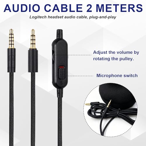 Headset Kabel Ersatz für Logitech G PRO X G233 G433 G PRO Gaming Headset, 3,5 mm Kopfhörer Audiokabel, Inline Stummschaltung, Lautstärkeregler mit Mikrofon, with Built In Volume Controller 200cm Bild 3