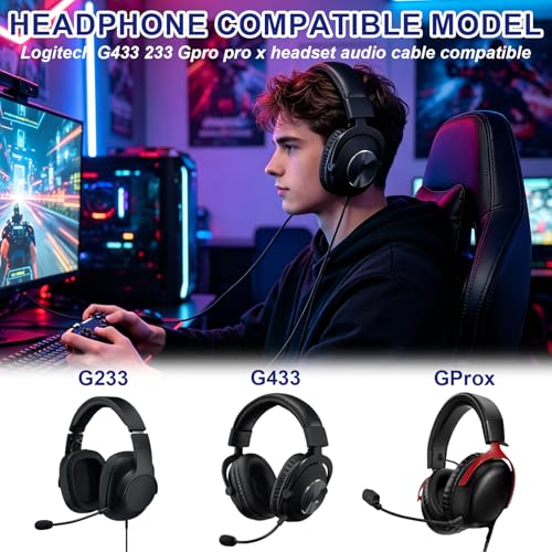 Headset Kabel Ersatz für Logitech G PRO X G233 G433 G PRO Gaming Headset, 3,5 mm Kopfhörer Audiokabel, Inline Stummschaltung, Lautstärkeregler mit Mikrofon, with Built In Volume Controller 200cm Bild 4