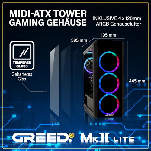 Greed® MK2 Lite - Entry Gaming PC mit AMD Ryzen 5 4600G + Radeon Vega 7 - Ultra Schneller RGB Computer + 4K Raytracing Rechner mit 4,2 GHZ - 32 GB DDR4 RAM - 512 GB SSD - WLAN + W11 Pro Bild 2