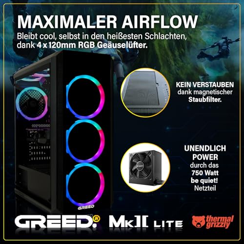 Greed® MK2 Lite - Entry Gaming PC mit AMD Ryzen 5 4600G + Radeon Vega 7 - Ultra Schneller RGB Computer + 4K Raytracing Rechner mit 4,2 GHZ - 32 GB DDR4 RAM - 512 GB SSD - WLAN + W11 Pro Bild 4