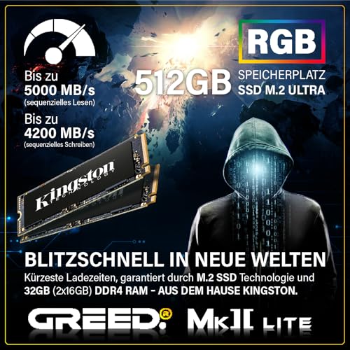 Greed® MK2 Lite - Entry Gaming PC mit AMD Ryzen 5 4600G + Radeon Vega 7 - Ultra Schneller RGB Computer + 4K Raytracing Rechner mit 4,2 GHZ - 32 GB DDR4 RAM - 512 GB SSD - WLAN + W11 Pro Bild 5