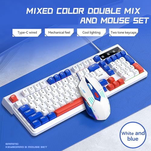 XUMIUZIY USB Kabel Gaming Tastatur und -Maus Kombination, RGB Tastatur Maus Set mit Hintergrundbeleuchtung, 98 Tasten, Multimedia Tastenkombinationen, 1200–3600 DPI, für Laptop (Blau Weiß) Bild 3