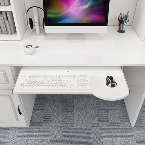 Verstellbare Tastaturablage unter dem Schreibtisch, 60 cm, ausziehbare Tastatur- und Maus-Plattform, platzsparend, weiße Halterung für Heimbüro und Gaming-Design Bild 1
