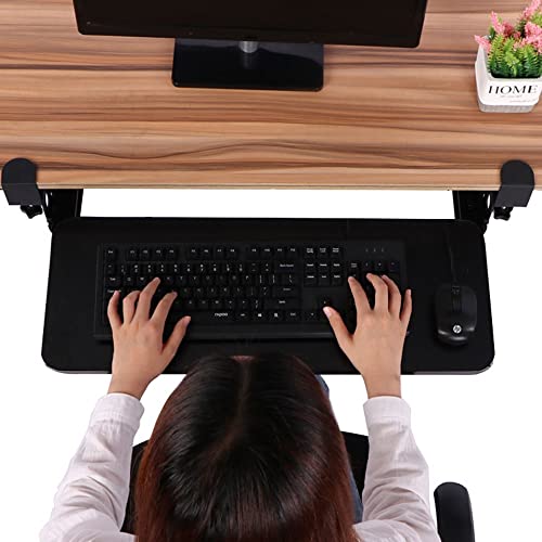 Ausziehbare Tastaturablage unter dem Schreibtisch, stanzfrei, verstellbare Schreibtischverlängerung für Tastatur und Maus, 64,8 cm, schwarzes Regal für Home Office und Gaming Bild 6