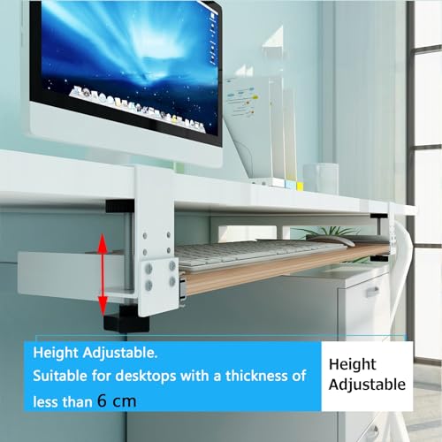 Verstellbare Tastaturablage unter dem Schreibtisch, einziehbare Holzplattform mit C-Klemme, platzsparendes Design für 55, 65, 75 cm, ideal für Gaming und Maus Bild 4