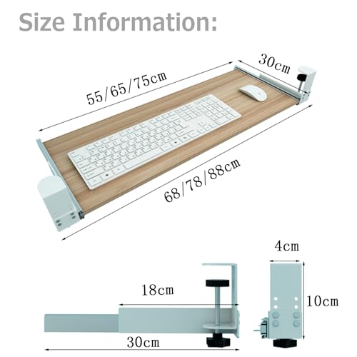 Verstellbare Tastaturablage unter dem Schreibtisch, einziehbare Holzplattform mit C-Klemme, passend für 55, 65, 75 cm, perfekt für Gaming und Maus, platzsparende Lösung für Bild 2