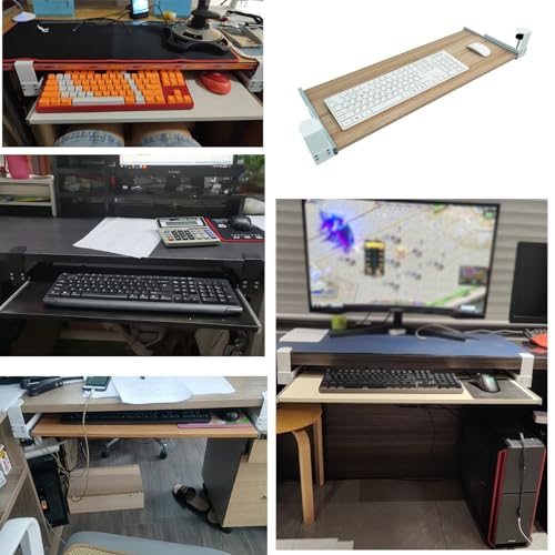 Verstellbare Tastaturablage unter dem Schreibtisch, einziehbare Holzplattform mit C-Klemme, passend für 55, 65, 75 cm, perfekt für Gaming und Maus, platzsparende Lösung für Bild 6