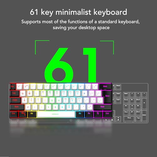 Fabater 60% Gaming-Tastatur und Maus-Kombination, Ultrakompakte 61-Tasten-Minitastatur mit RGB-Hintergrundbeleuchtung, Kabelgebundenes Beleuchtetes Gaming für PC-Spiele (Weißer schwarzer Rahmen in Bild 2