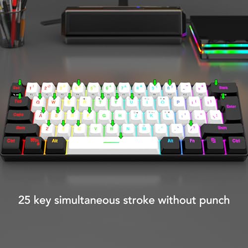 Fabater 60% Gaming-Tastatur und Maus-Kombination, Ultrakompakte 61-Tasten-Minitastatur mit RGB-Hintergrundbeleuchtung, Kabelgebundenes Beleuchtetes Gaming für PC-Spiele (Weißer schwarzer Rahmen in Bild 5