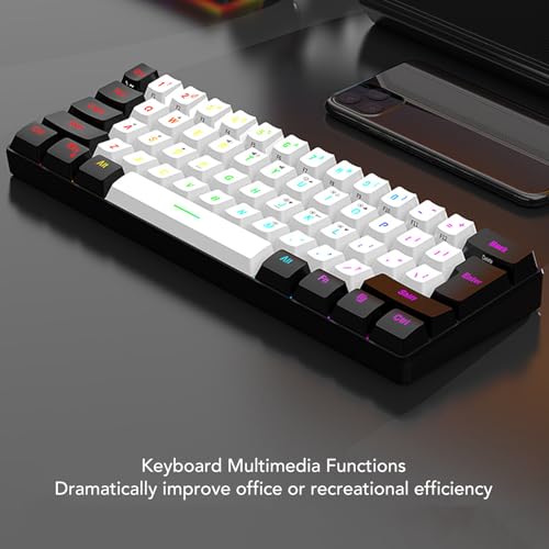 Fabater 60% Gaming-Tastatur und Maus-Kombination, Ultrakompakte 61-Tasten-Minitastatur mit RGB-Hintergrundbeleuchtung, Kabelgebundenes Beleuchtetes Gaming für PC-Spiele (Weißer schwarzer Rahmen in Bild 6
