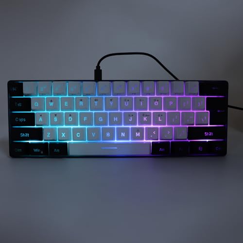 Fabater 60% Gaming-Tastatur und Maus-Kombination, Ultrakompakte 61-Tasten-Minitastatur mit RGB-Hintergrundbeleuchtung, Kabelgebundenes Beleuchtetes Gaming für PC-Spiele (Weißer schwarzer Rahmen in Bild 7