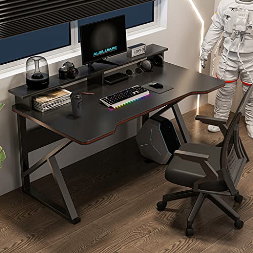 Gaming-Tisch mit Carbonfaser-Oberfläche, großer, Z-förmiger PC-Gaming-Arbeitsplatz mit Drahtgitter, L 140 cm Bild 1