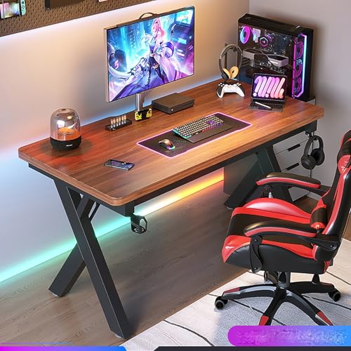 Gaming-Schreibtisch mit Karbonfaser-Oberseite, Metallbeinen, Getränkehalter, Headset-Rack, Heimbüro, perfekt für Gaming, Produktivi, Holz Bild 1