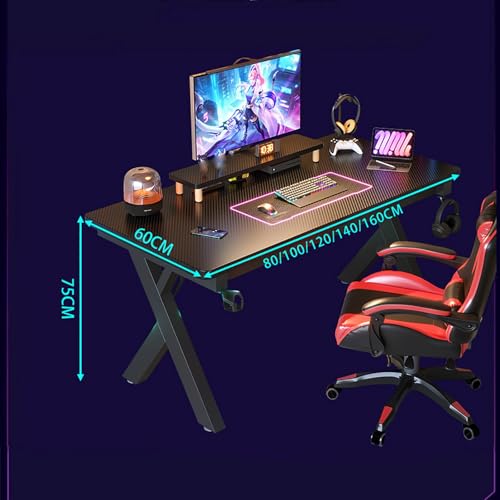 Gaming-Schreibtisch mit Karbonfaser-Oberseite, Metallbeinen, Getränkehalter, Headset-Rack, Heimbüro, perfekt für Gaming, Produktivi, Holz Bild 2