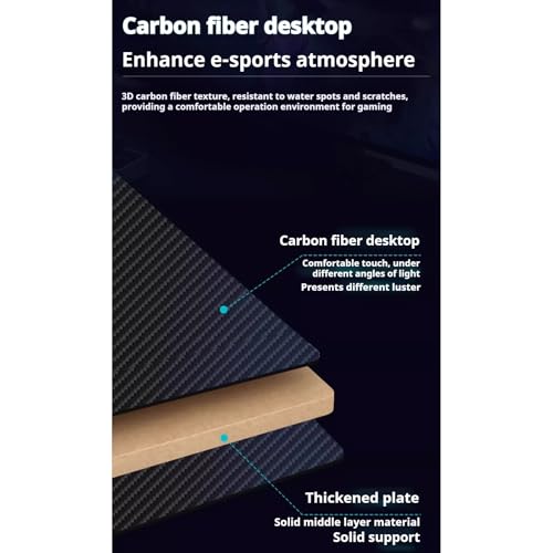 Gaming-Schreibtisch mit Karbonfaser-Oberseite, Metallbeinen, Getränkehalter, Headset-Rack, Heimbüro, perfekt für Gaming, Produktivi, Holz Bild 3