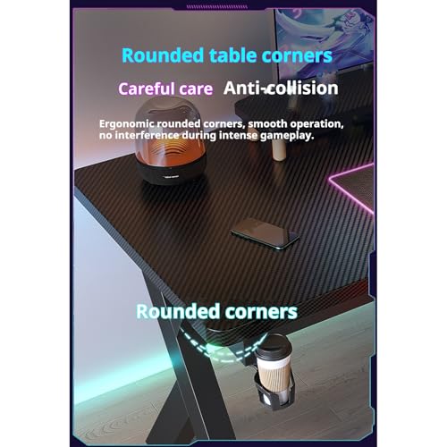 Gaming-Schreibtisch mit Karbonfaser-Oberseite, Metallbeinen, Getränkehalter, Headset-Rack, Heimbüro, perfekt für Gaming, Produktivi, Holz Bild 6