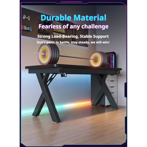 Gaming-Schreibtisch mit Karbonfaser-Oberseite, Metallbeinen, Getränkehalter, Headset-Rack, Heimbüro, perfekt für Gaming, Produktivi, Holz Bild 7