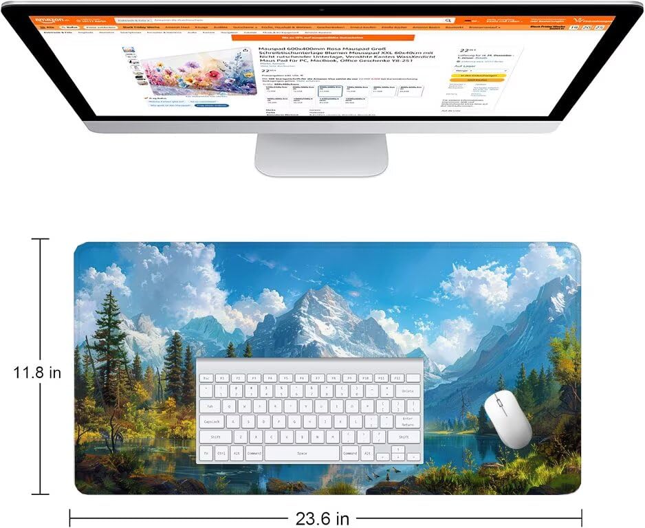 Schreibtischunterlage Frühling Mauspad XXL 120x60cm Mousepad Berg Gaming Mauspad mit Nicht rutschender Unterlage, Vernähte Kanten WassXerdicht Anti-Rutsch Maus Pad für PC, Office Geschenke F0-1172 Bild 2